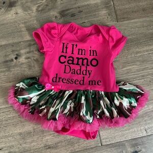 12 month pink and camo tutu onesie NWOT